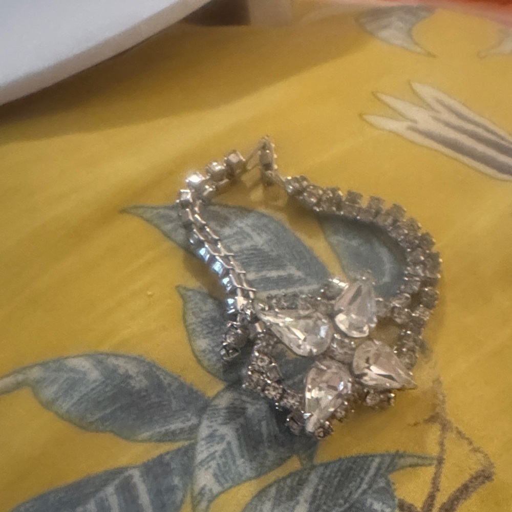 Crystal Flower Statement Bracelet- Silver Tone